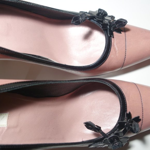 Vtg Prada Delicate Leather Floral Detail At The Top & Bottom Of Heels, Sz 8.5 - Picture 4 of 16